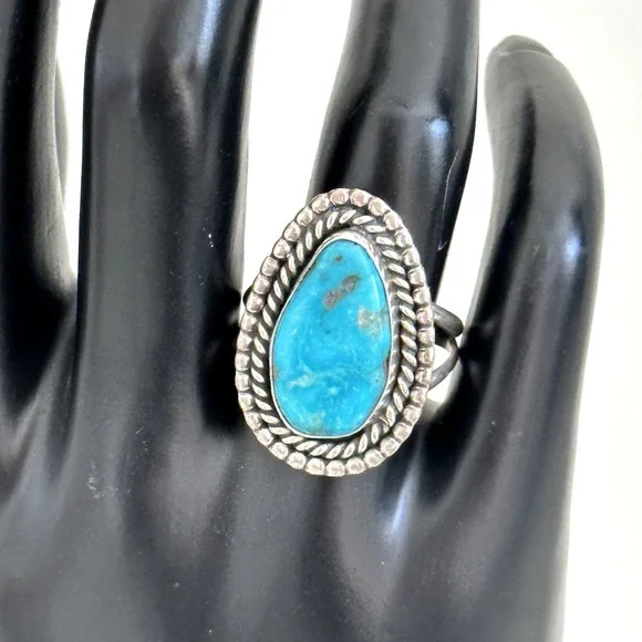 Vintage 925 Sterling Silver Turquoise Large Southwestern Tall Band Ring Size 8